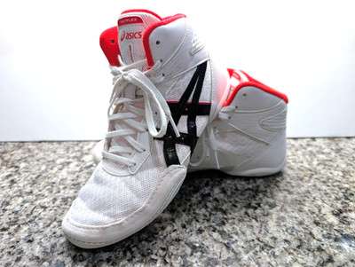 Asics Matflex 7 Wrestling Shoes Youth Kids Size 4.5 High Top Black White & Red