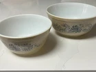 Vintage Pyrex Homestead Mixing Bowls Set of 2 Speckled Tan Blue Floral #401 #402