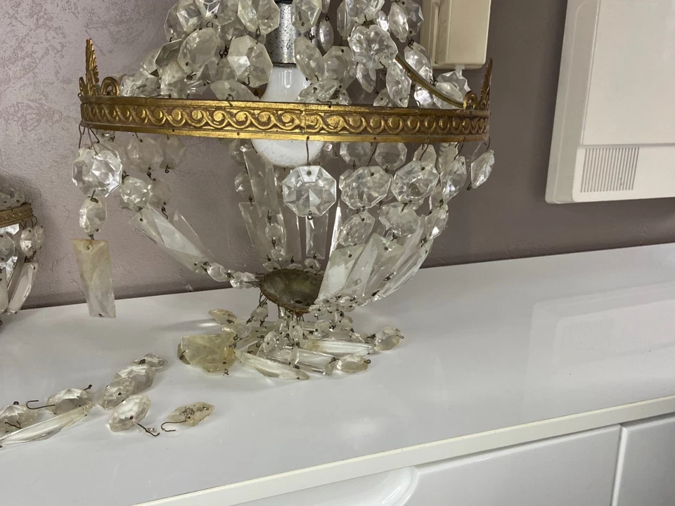 Lustre Montgolfière a Pampilles Suspension avec applique Vintage - Photo 4/4