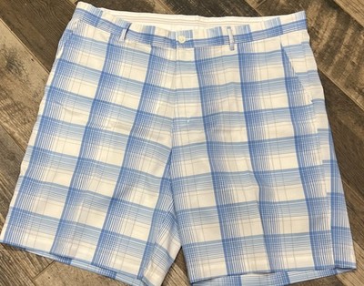 Greg Norman For Tasso Elba Mens Golf Shorts Blue White Plaid Bermuda Size 42