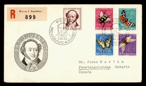 DR WHO 1954 SWITZERLAND FDC PRO JUVENTUTE INSECT BUTTERFLY COMBO M70819