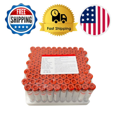 100Pcs Vacuum Blood  Tube Clot Activator 10ML RUBBER RED Top, EXP 2027, Pet