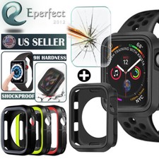 Silicone Case Cover Bumper for Apple Watch Series 7 8 45MM 41MM 6 Tempered Glass