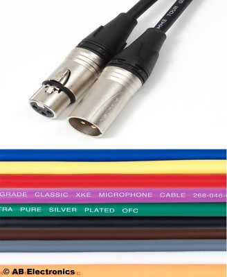 Silber Neutrik Stecker/Buchse XLR mit Van Damme Profi Mikrofonkabel 10 Farben