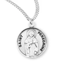 Sterling Silver Catholic Patron Saint Peregrine Religious Medal Pendant Necklace