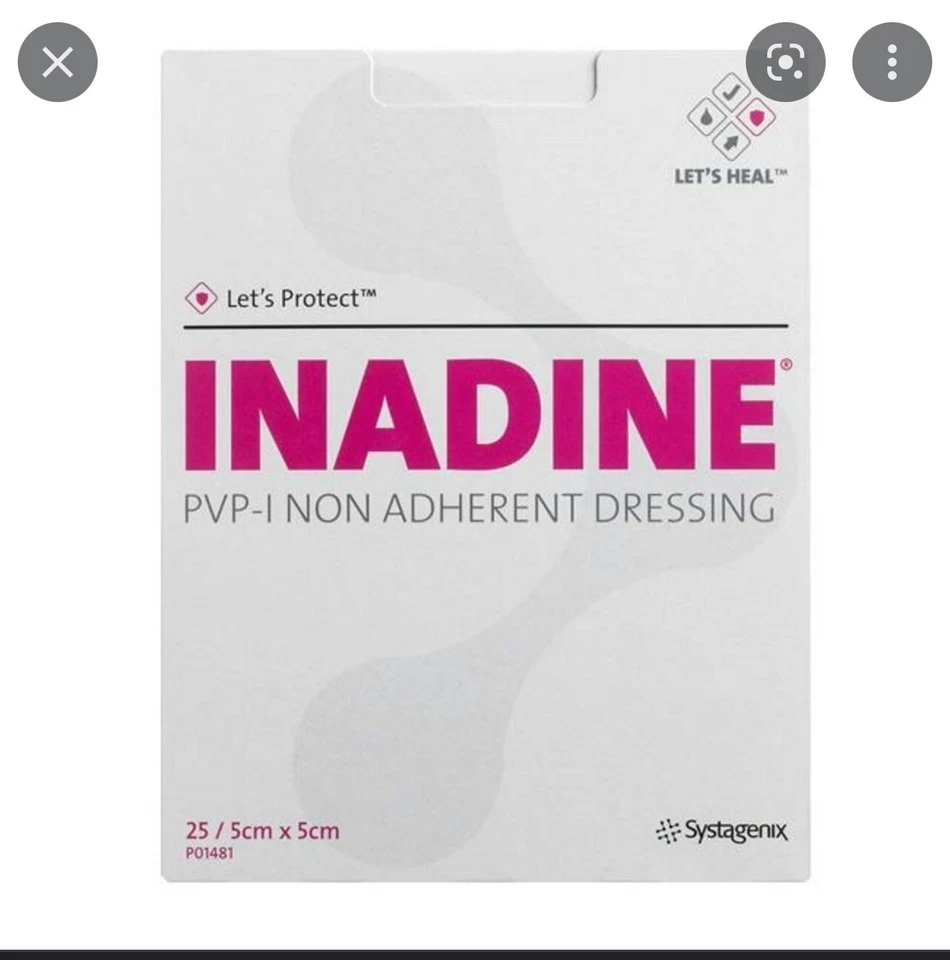 Wound Dressing - Inadine 5cm x 5cm Non-Adherent Povidone Iodine( X10 Dressings)