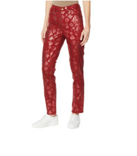DG2 Diane Gilman Classic Stretch Foil-Print Skinny Jeans Size 2 WINE DAMASK Red
