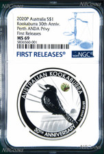 30° Ann. 2020 Kookaburra 1 oz moneta d'argento zampa di canguro Privy NGC MS69 ANDA BL FR
