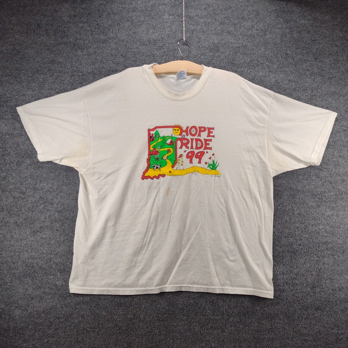 Hanes Men's Hope Ride 99 T-Shirt 2XL Short Sleeve White