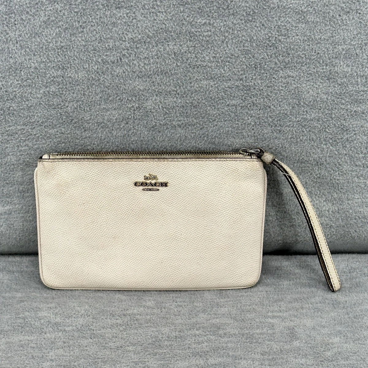 Coach F57465 Beige Corner Zip Crossgrain Leather Wallet Wristlet