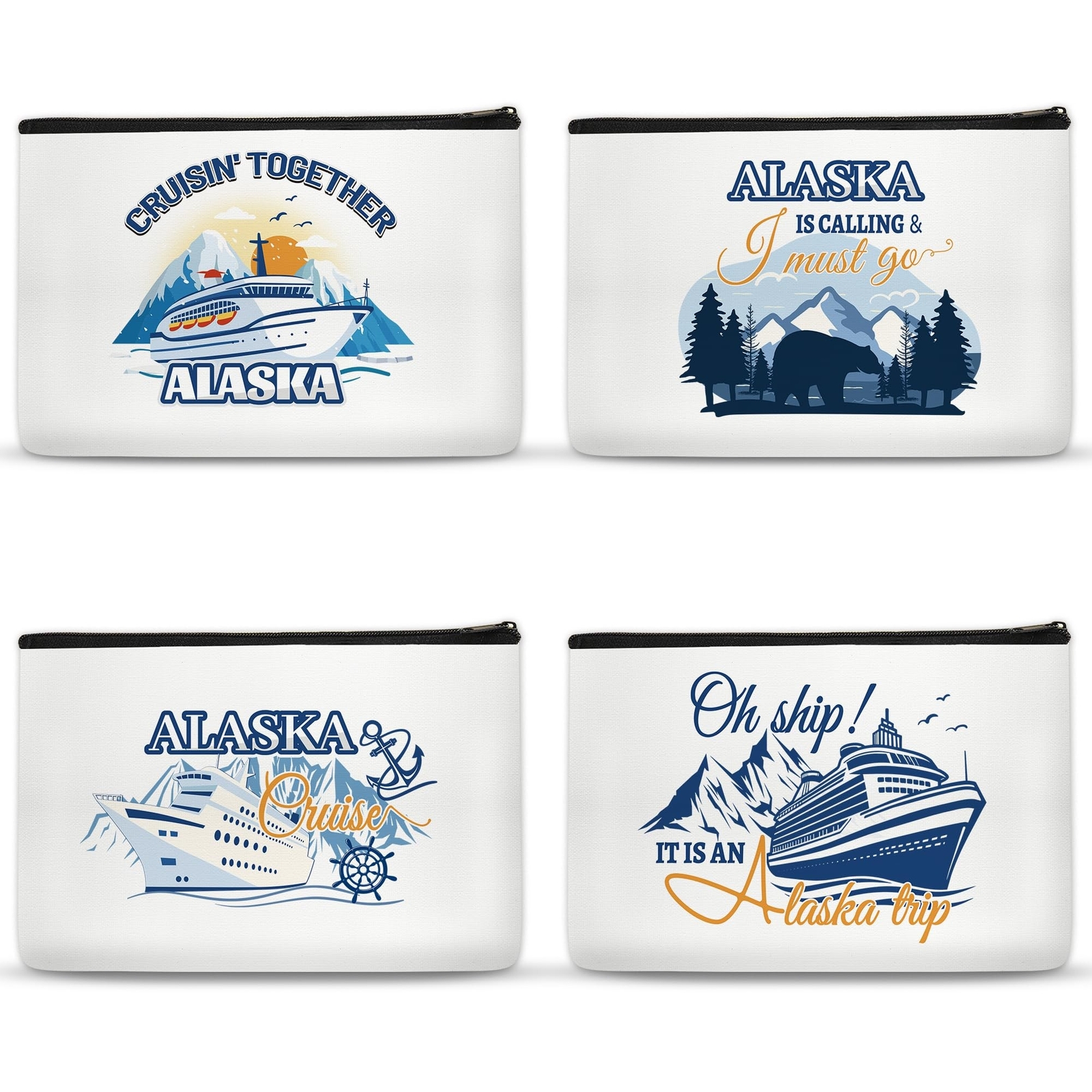 4pcs Alaska Cruise Gift Makeup Bags for Women Cruise Ship Cosmetic Bags for A...