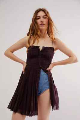 Free People FP One Lausanne Slip Smocked Buttondown Sleeveless Dress XS NEW