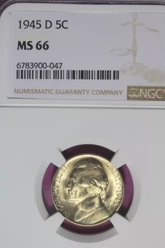 1945 D- NGC 5C MS66 JEFFERSON NICKEL #B44866