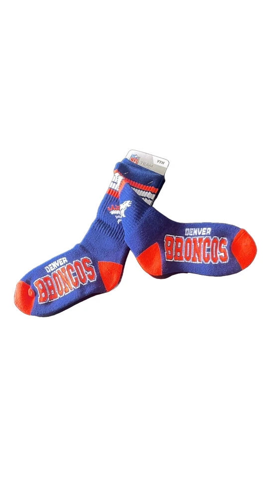 丹佛·布朗科斯 NFL 足球标志 4 条纹 CREW SOCKS 青少年儿童新品! 免运费 — 第 2/4 张图片