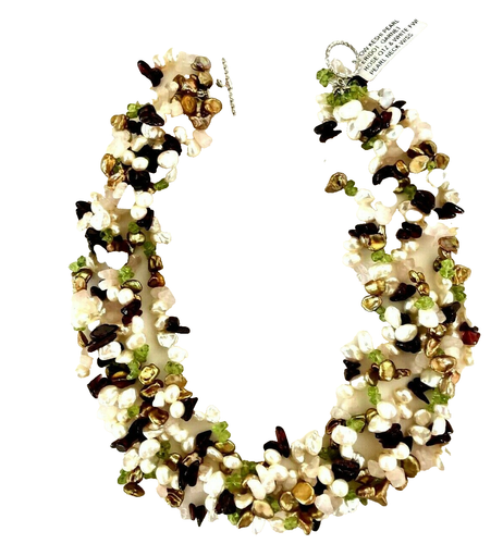 5 ROW KESHI PEARL & GEMSTONE NECKLACE W/SS TOGGLE CLASP - kbc-affordable - Picture 6 of 7