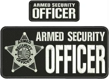 ARMED SECURITY OFFICER embroidery patches 4x10 and 2x5 hook on back ON WHITE