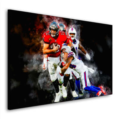 American Football Spieler  Brady Style Wandbild Leinwandbild Kunst XXL Deko