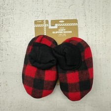 Old Navy Red Black Plaid Print Cozy Slipper Socks Unisex Toddler Size 6-12M NEW