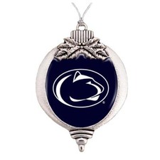 Penn State Nittany Lions Bulb Silver Navy Blue Metal Christmas Ornament PSU Gift