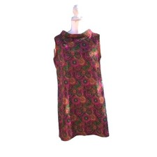 Shift Dress Womens Pink Green Collared Back Zip Contrasting Trim Colorful Cotton