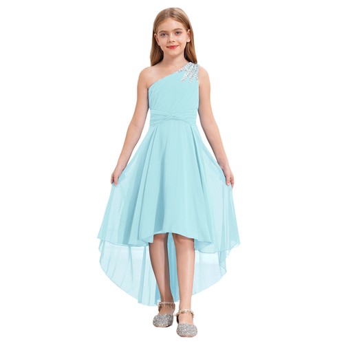 Niños Niñas Vestido Formal Noche Brillante Vestido de Baile Dobladillo Alto-Bajo Solero Fiesta - Imagen 55 de 79