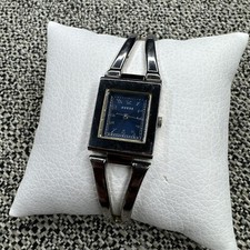 Vintage Guess Watch Women Silver Tone Square Blue Dial New Battery 6.25"