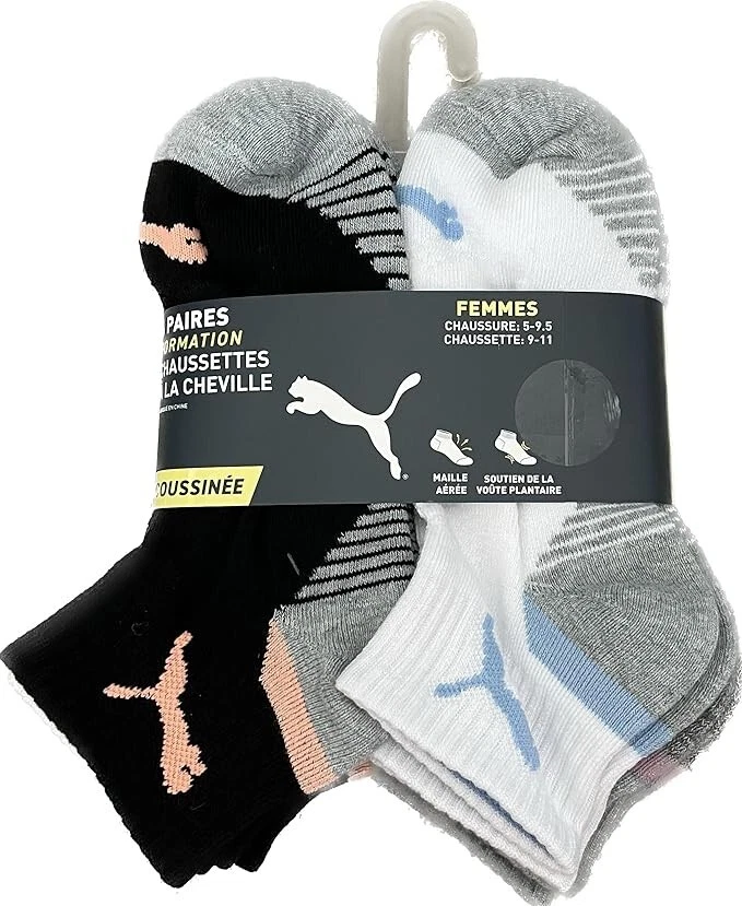 PUMA 6 PARES DE MEIAS FEMININAS TRAINING QUARTER CREW SAPATO 5-9.5 MEIAS 9-11 - Imagem 3 de 3