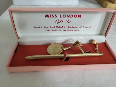 Miss London Gold Set - Vintage 1967 Royal Mint Münze und Stift mit ''Perle''
