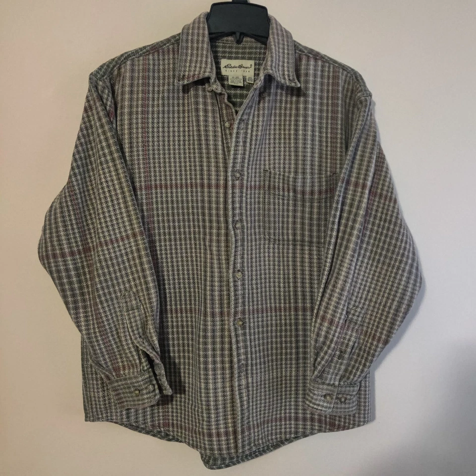 Camisa De Franela Eddie Bauer Hvy Chamarra De Colección Para Hombres Talla M Pata de Gallo Cuadros Blanca Foto 4 de 4