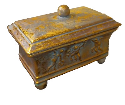 Ceramic Jewelry   Trinket Dresser Box Victorian   Cherubs  6'' Vintage Footed 