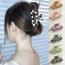 Women Hair Claw Rectangle Checkered Pattern Hair Clip Hairpin Crab Ponytail Grip