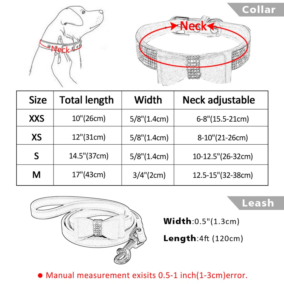 Галстук-бабочка со стразами ошейник для собаки и поводок мягкая замша кожа кошка щенок чихуахуа XXS  - Изображение 2 из 4