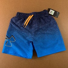 Under Armour Boys Size 8 Blue Tipped Logo Mesh Lined UPF 50 Volley Shorts NWT