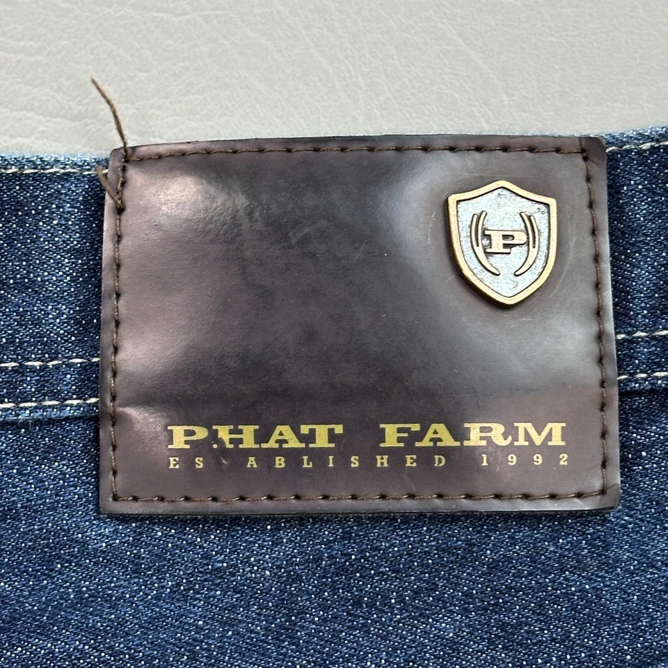 Pantalones Cortos De Colección Phat Farm Para Hombres 40 Lavado Oscuro Sueltos Hip Hop Patín Grunge Logo Y2K Foto 3 de 4