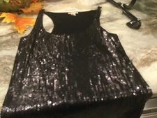White and Warren Black Sequin Racer back Tank Top .Sz L. Nwot