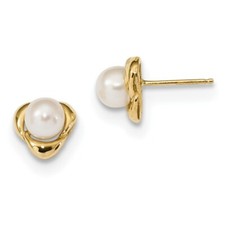 14k 5-6mm White Button Freshwater Cultured Pearl Post Earrings