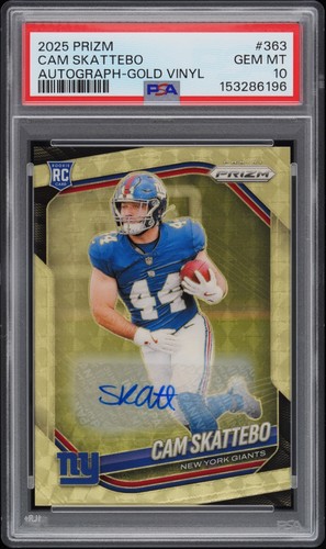 2025 Panini Prizm Cam Skattebo Gold Vinyl Rookie Auto 2/5 PSA 10 Giants #363
