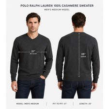 Polo Ralph Lauren 100 Lambswool Charcoal V-Neck Sweater Men Size M Quiet Luxury
