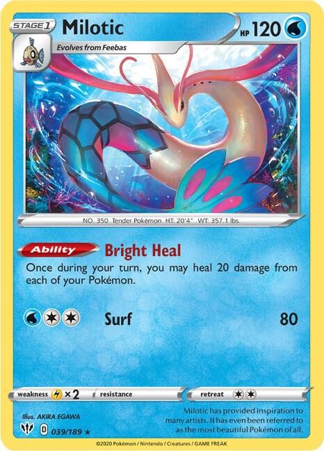 Milotic 039/189 Reverse Holo Holo Rare Pokemon SWSH03: Darkness Ablaze NM