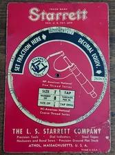 Vtg STARRETT 1952 Decimal Equivalents And Tap Drill Sizes Pocket Slide Chart
