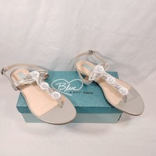 Blue by Betsey Johnson Camil Silver Shimmer Beaded Floral Flat Sandals