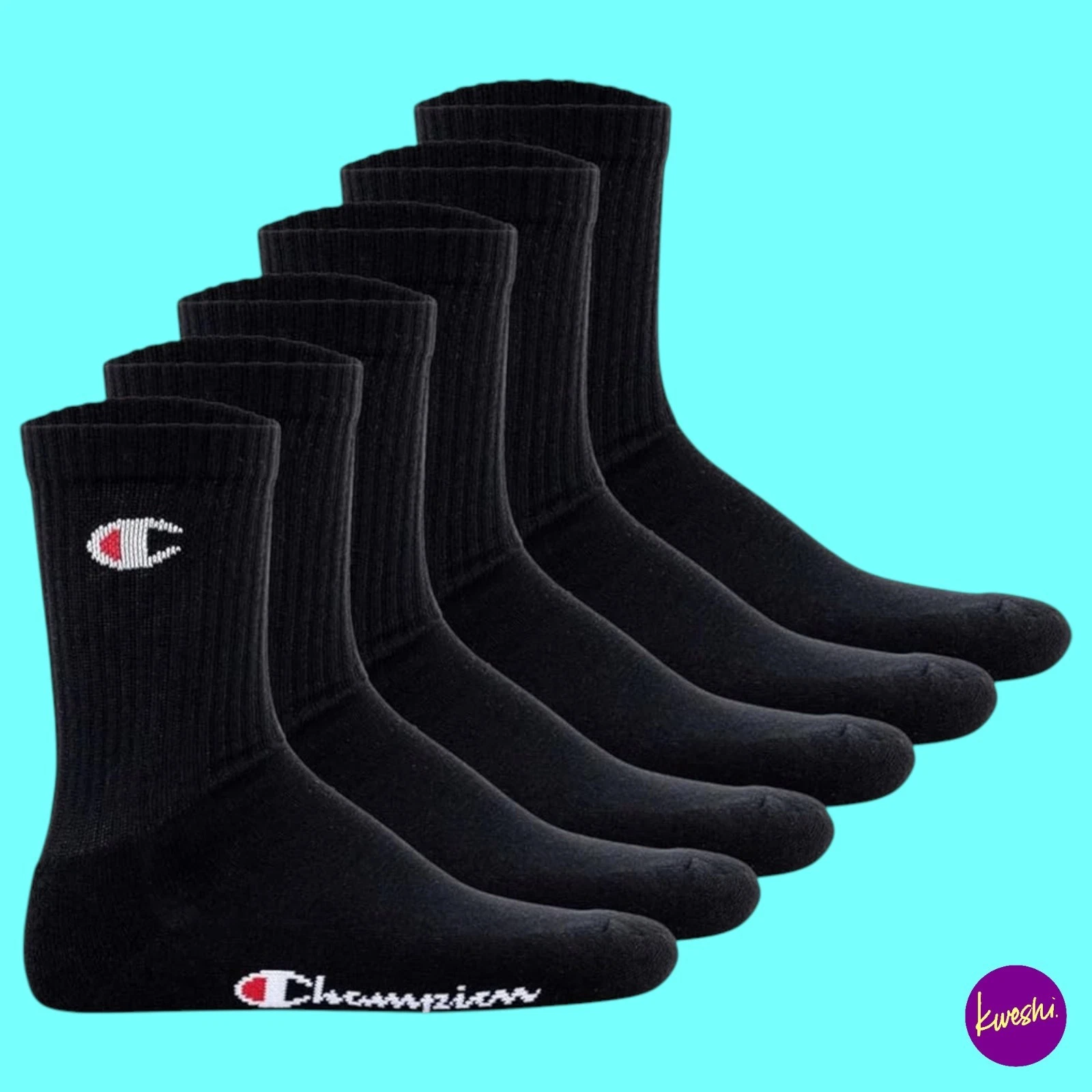 CHAMPION Unisex Core 6pp Crew Ankle Socks, Cotton Blend, Black, UK 9–11