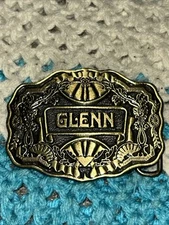 Oden Inc. Solid Brass Belt Buckle Vintage Name Glenn 3 in x 2 1/4 in - 1975
