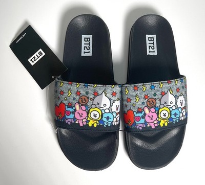 BT21 Line Friends Slides Shoes Women's Size 8 Anime Cute Black NWT
