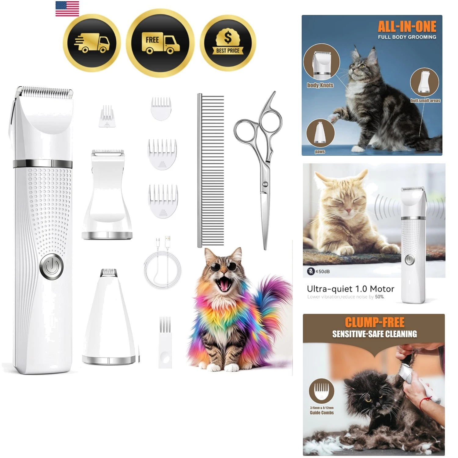 Pet Grooming Clippers Kit with Paw Trimmer for Cats and Dogs 3 in 1