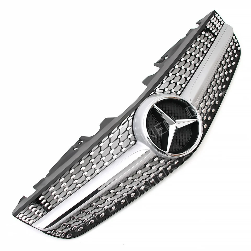 Chrome Silver Bumper Grille W/Star For Mercedes Benz R230 09-12 SL500 SL600 SL63 Foto 3 de 4