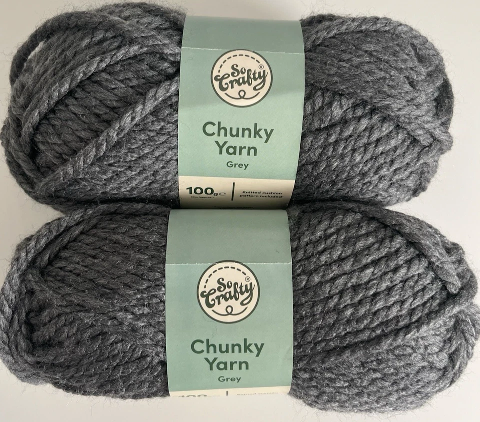 Dark grey 2 x 100g balls So Crafty chunky yarn - 200g chunky wool knitting NEW