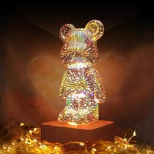 Wireless Crystal Bear Night Light 3D Glass Bedside Lamp Colorful LED Night Light