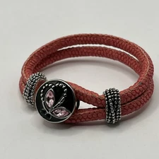 Leather Pink Braid Bracelet Ginger Snap Jewelry Fits 18MM 20MM Charm Buttons