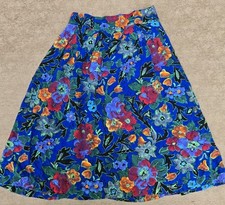 Expose Vintage 80s 90s Mid Length A Line Skirt Floral Tropical Colorful MEDIUM